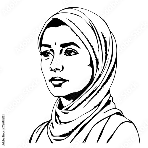 Human Face – middle‑aged, non‑binary person, undercut, hijab, beauty mark #214