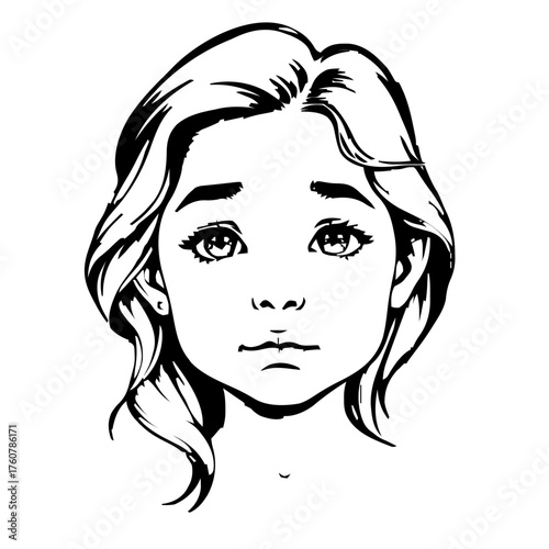 Human Face – child, woman, long wavy hair, eyebrow piercing #227
