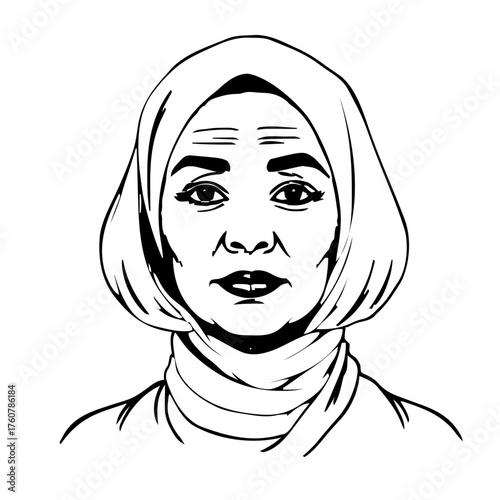 Human Face – senior, androgynous person, bob haircut, hijab #233