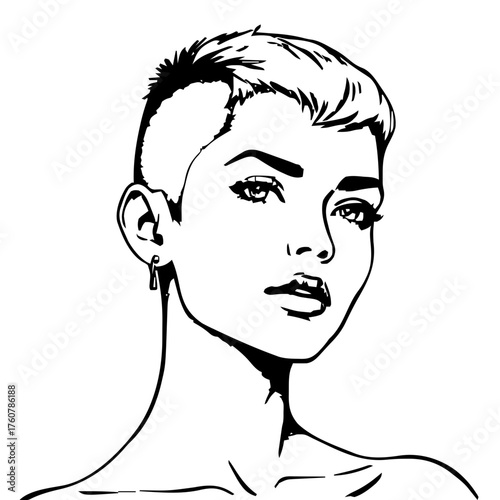Human Face – young adult, trans woman, buzz cut, earrings #229