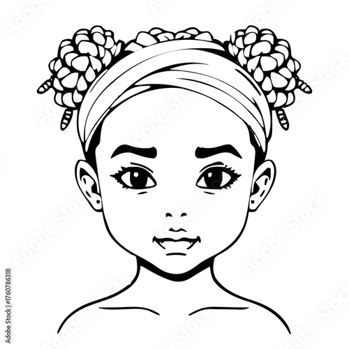 Human Face – child, genderfluid person, tight coils, headband #282