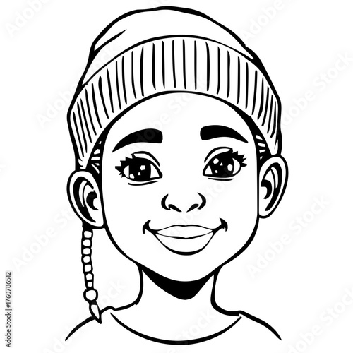 Human Face – kid, non‑binary person, box braids, beanie, hearing aid #381