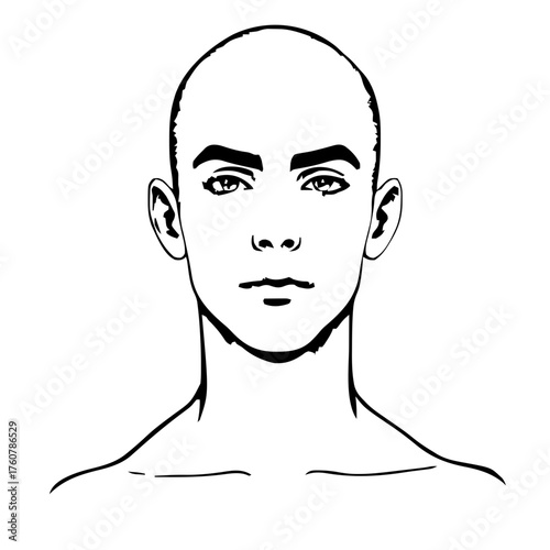 Human Face – young adult, genderfluid person, bald, eyebrow piercing #388