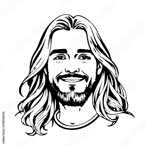 Human Face – adult, non‑binary person, long wavy hair #391