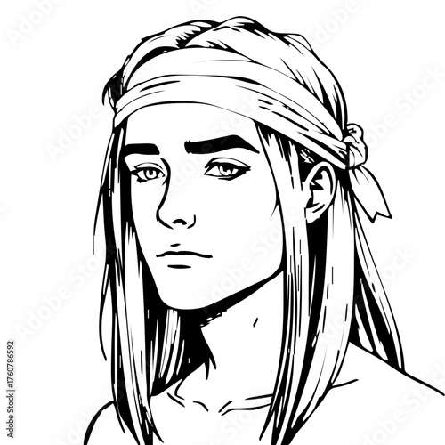 Human Face – teen, trans man, long straight hair, headband #408