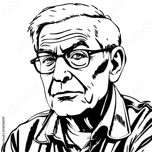 Human Face – senior, man, short crop, hearing aid #465