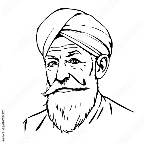 Human Face – elderly, genderfluid person, side shave, turban, hearing aid #548