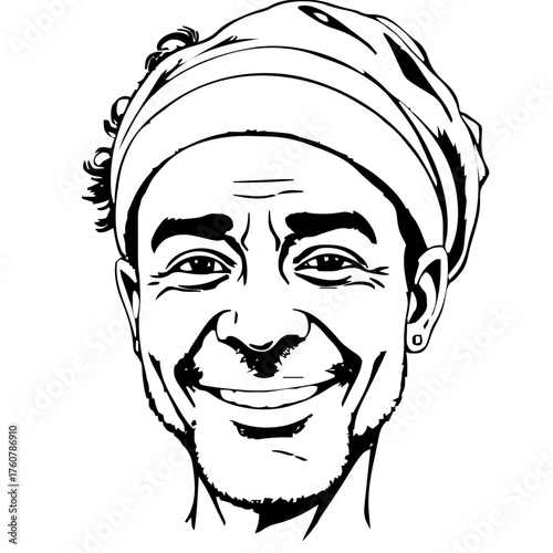 Human Face – senior, agender person, curly afro, beanie, septum ring #555