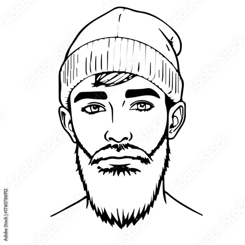 Human Face – teen, genderfluid person, buzz cut, beanie #550