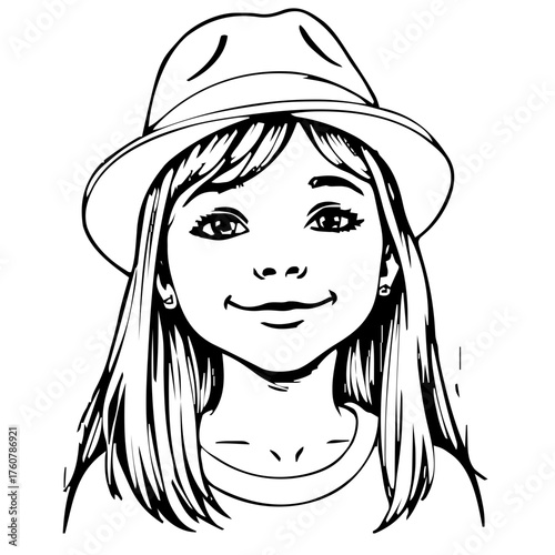 Human Face – child, genderqueer person, long straight hair, fedora, septum ring #554