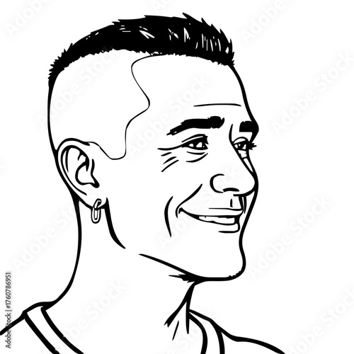 Human Face – middle‑aged, trans man, buzz cut, hoop earrings #571