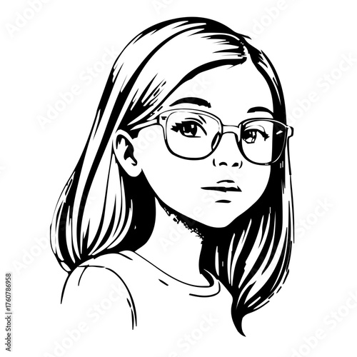 Human Face – kid, woman, long straight hair, square glasses #579