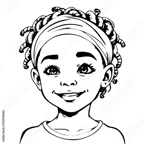Human Face – child, genderfluid person, tight coils, headband #585