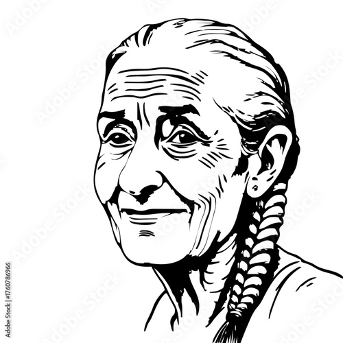 Human Face – elderly, agender person, braids, septum ring #592
