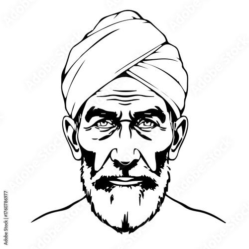 Human Face – elderly, androgynous person, top knot, turban #606