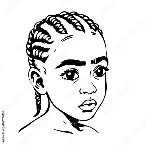 Human Face – child, trans man, braids, eyebrow piercing #604
