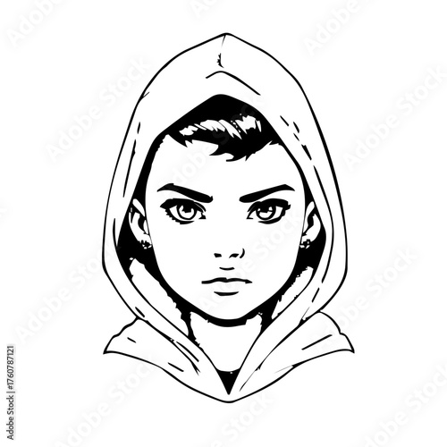 Human Face – kid, woman, side shave, hood up, stud earrings #660