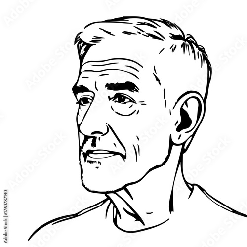 Human Face – senior, man, side shave, hearing aid #667
