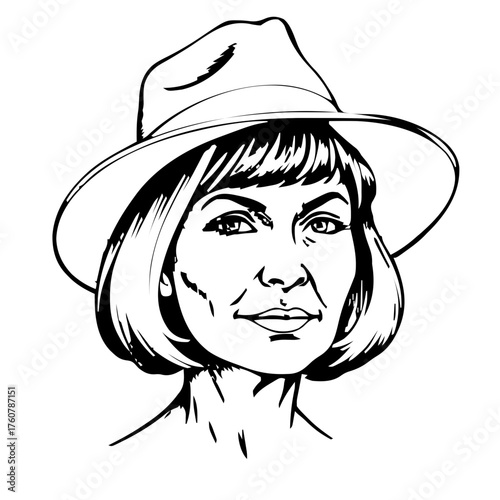 Human Face – middle‑aged, genderfluid person, bob haircut, wide‑brim hat #677