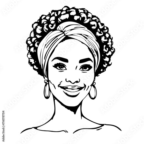 Human Face – adult, woman, curly afro, head scarf, stud earrings #684