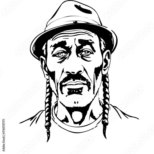 Human Face – elderly, agender person, box braids, fedora, septum ring #704