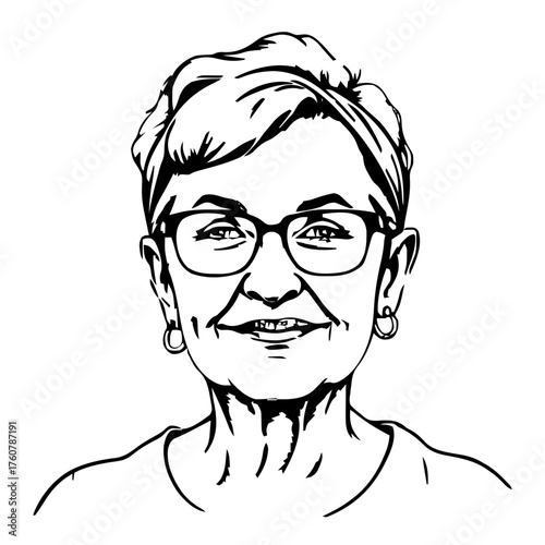 Human Face – senior, woman, buzz cut, headband, hearing aid #722