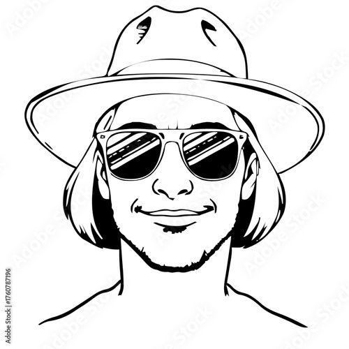 Human Face – adult, trans man, bob haircut, wide‑brim hat, sunglasses #730