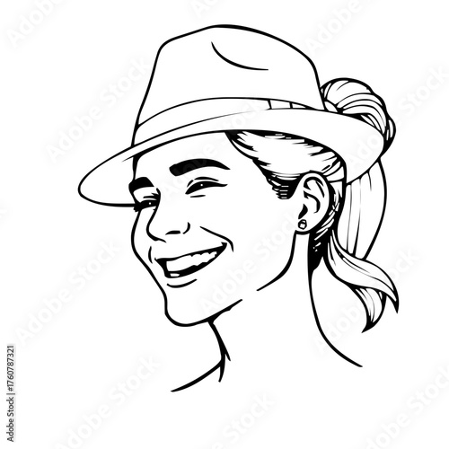 Human Face – adult, agender person, ponytail, fedora, septum ring #813