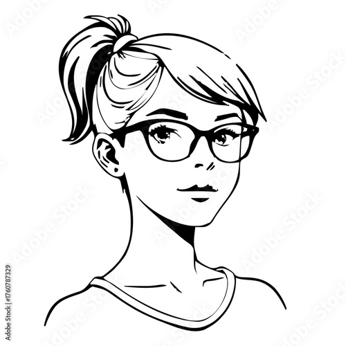 Human Face – teen, non‑binary person, ponytail, cat‑eye glasses #812