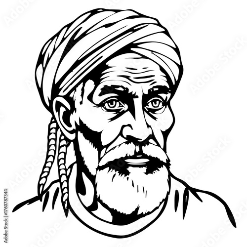 Human Face – elderly, non‑binary person, braids, turban #810