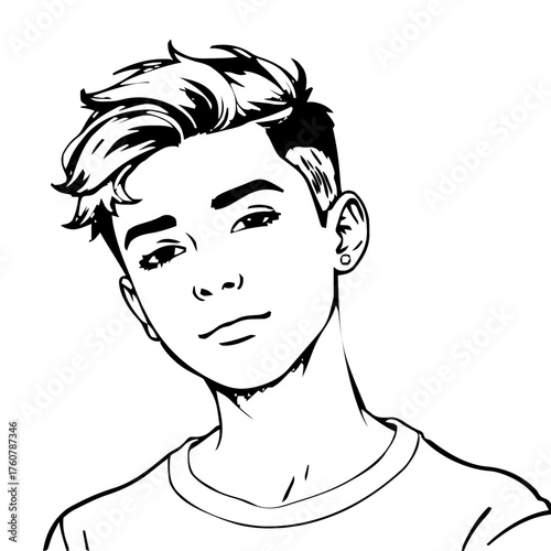 Human Face – teen, genderqueer person, short crop, septum ring #811