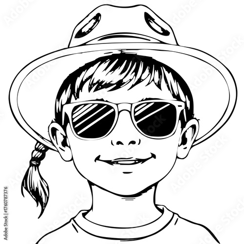 Human Face – child, trans man, ponytail, wide‑brim hat, sunglasses #828