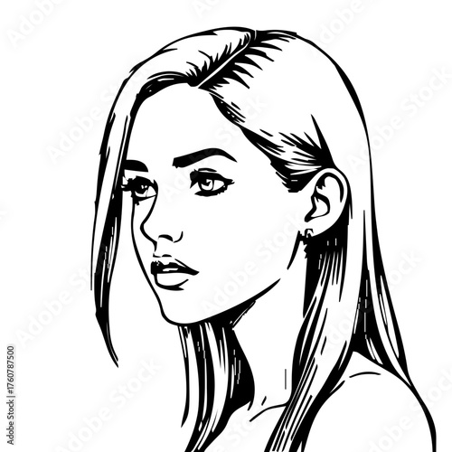 Human Face – young adult, non‑binary person, long straight hair, stud earrings #871