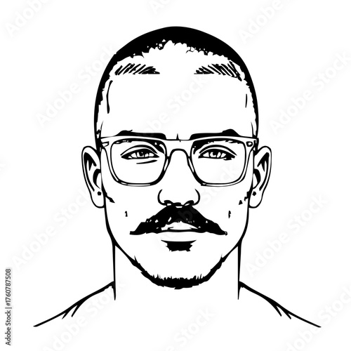Human Face – adult, genderqueer person, buzz cut, square glasses #877