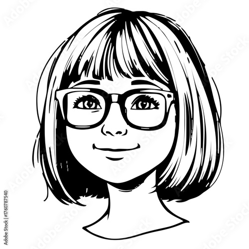 Human Face – kid, trans woman, bob haircut, square glasses #902