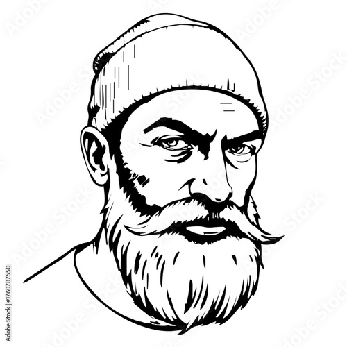 Human Face – senior, man, bald, beanie, septum ring #900