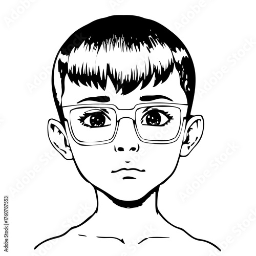 Human Face – child, genderfluid person, buzz cut, square glasses #910
