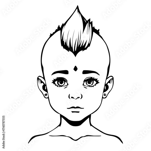 Human Face – child, androgynous person, mohawk, septum ring #924