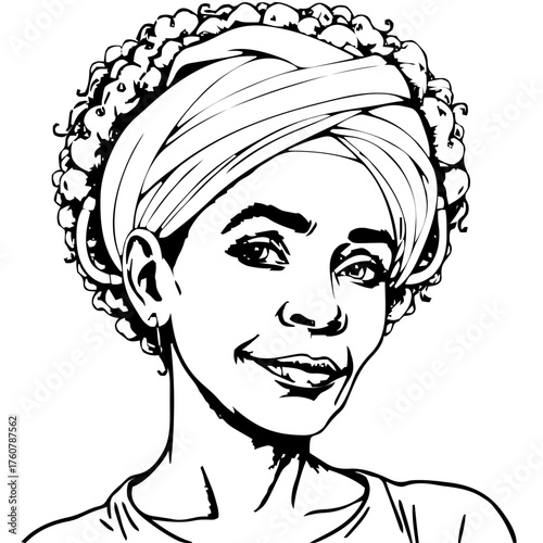 Human Face – middle‑aged, androgynous person, curly afro, turban, hearing aid #925