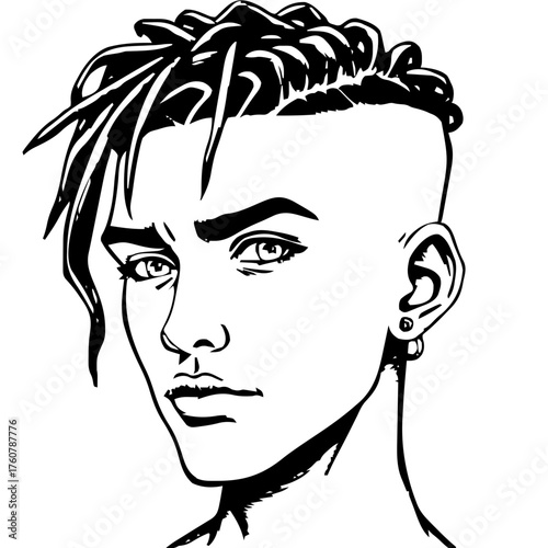 Human Face – young adult, genderfluid person, tight coils, septum ring #958