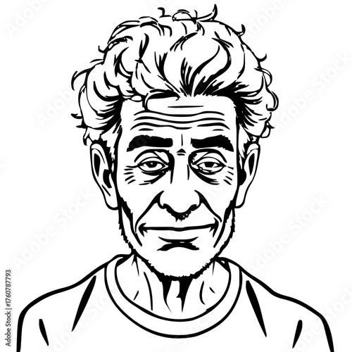 Human Face – elderly, androgynous person, curly afro, eyebrow piercing #995