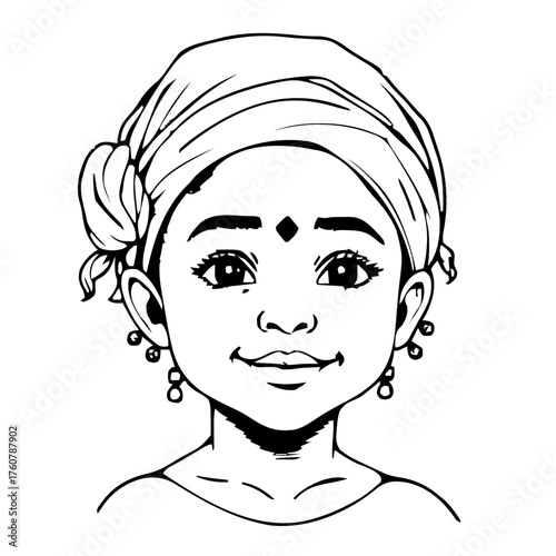 Human Face – child, agender person, tight coils, head scarf, beauty mark #59