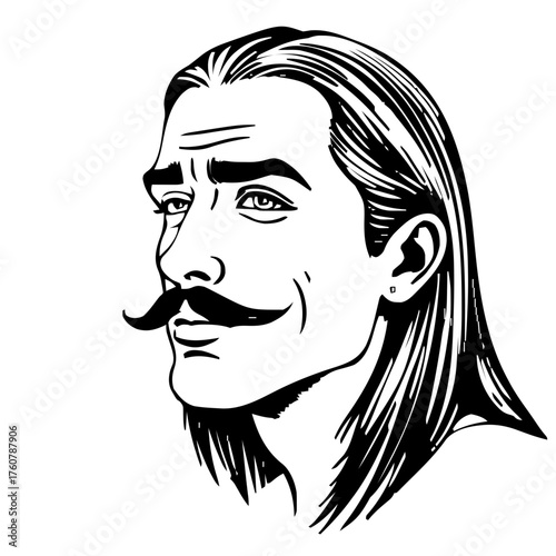 Human Face – adult, androgynous person, long straight hair, eyebrow piercing #67