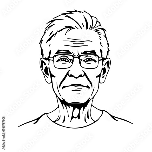 Human Face – elderly, agender person, ponytail, hearing aid #64