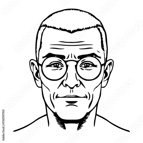 Human Face – senior, non‑binary person, buzz cut, round glasses #78