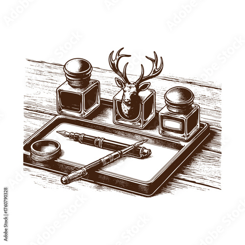 Vintage Desk Stationery & Decor Illustration
