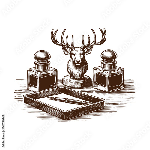 Vintage Desk Stationery & Decor Illustration