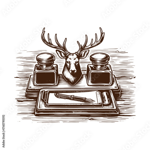Vintage Desk Stationery & Decor Illustration