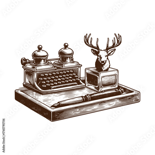 Vintage Desk Stationery & Decor Illustration