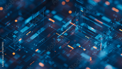 Technology background abstract science big data analysing neural network artificial intelligence futuristic electronic circuit board 3d rendering.